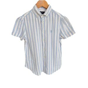 Ralph Lauren Womens 100% Linen Striped Short Sleeve Button Down Shirt Size XS